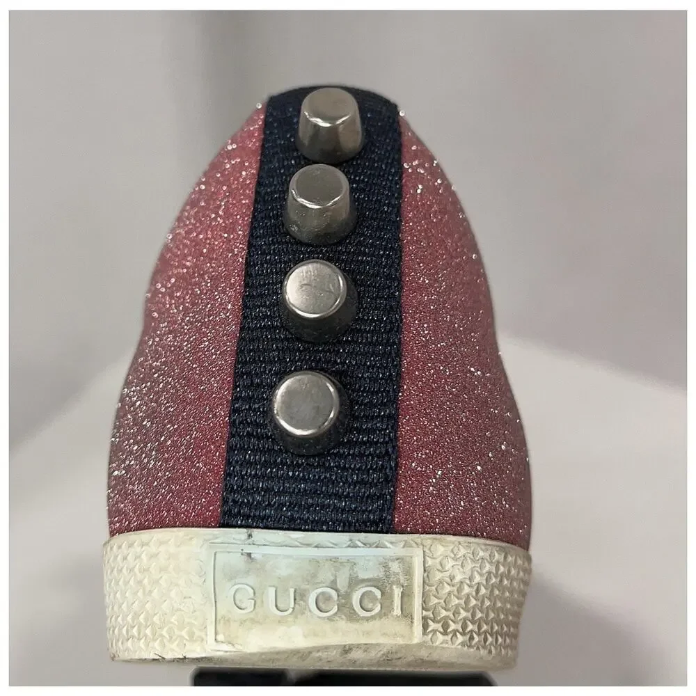 Authentic GUCCI Bambi Glitter Pink Ace Sparkle Studded Sneakers Size EU 35/US 5 - Picture 3 of 11